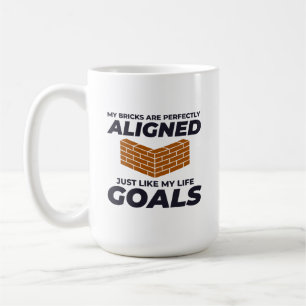 Aligned Bricks, Aligned Goals: Humorous Bricklayer Coffee Mug