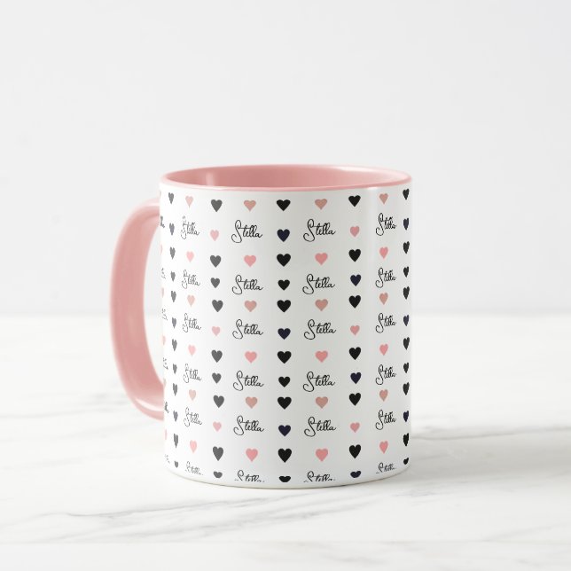 Aligned Pink Hearts with Name Repeated  Mug (Front Left)