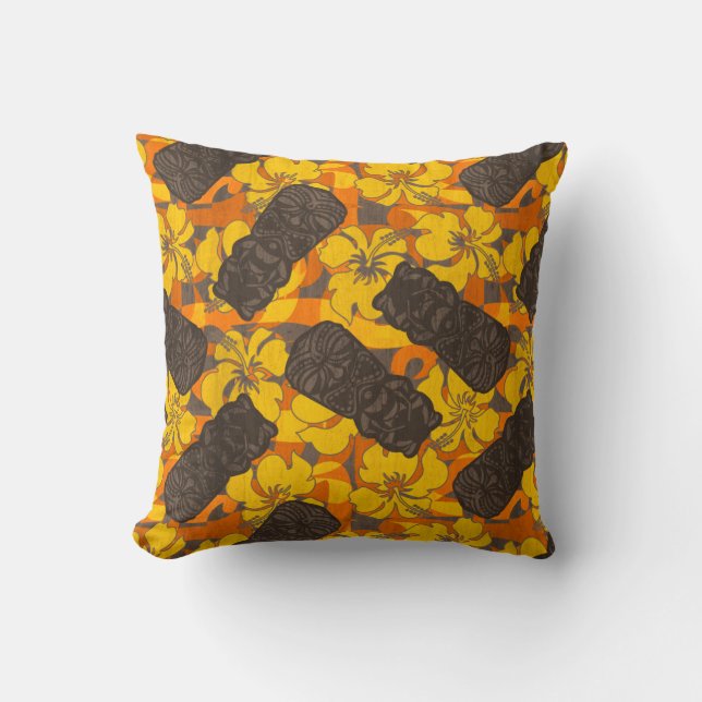 Ali'i Refuge Hawaiian Hibiscus Tiki Throw Pillow (Front)