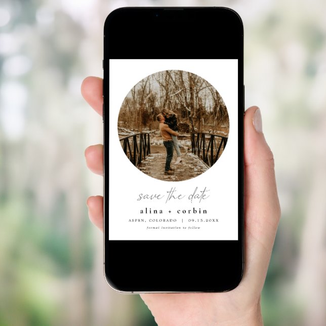 ALINA Modern Minimalist Round Photo Save the Date Invitation (Front Digital)
