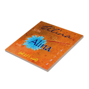 Alina Name and Irish Meaning with Blue Flower Ceramic Tile