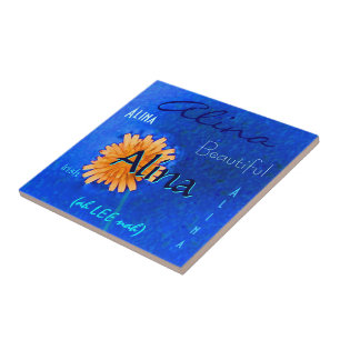Alina Name and Irish Meaning with Orange Flower Ceramic Tile
