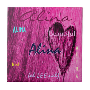 Alina Name Irish Meaning with Bright Pink Heart Tile
