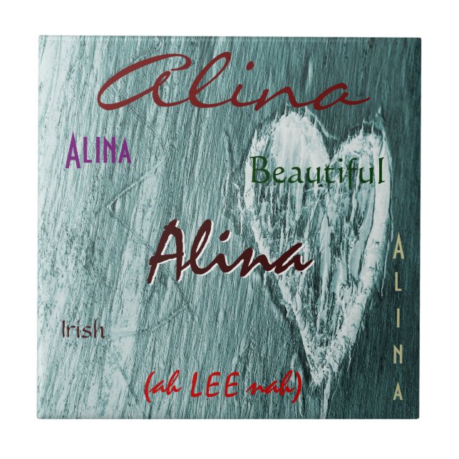 Alina Name Irish Meaning with Grey Heart Tile (Front)
