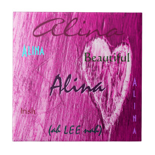 Alina Name Irish Meaning with Light Pink Heart Ceramic Tile