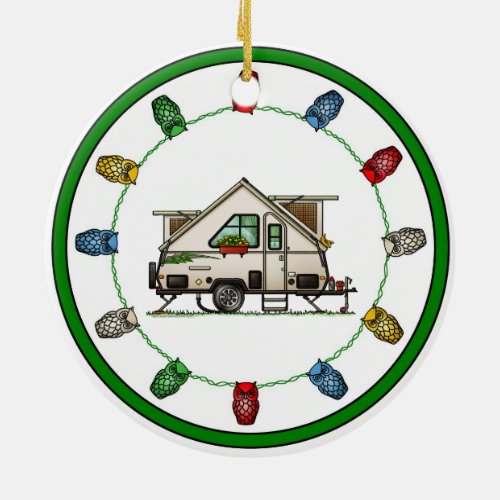 Aliner Pop Up RV happy camper art Ceramic Ornament