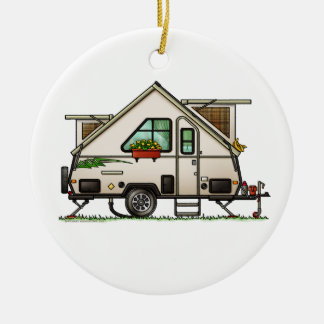 Aliner Pop Up RV happy camper art Ceramic Ornament