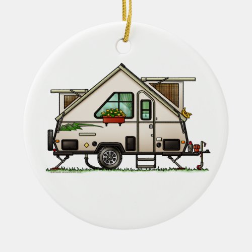 Aliner Pop Up RV happy camper art Ceramic Ornament