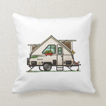 Aliner Pop Up Rv Happy Camper Art Ceramic Ornament Throw Pillow by art1st at Zazzle