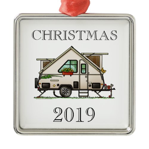 Aliner Pop Up RV happy camper art Metal Ornament
