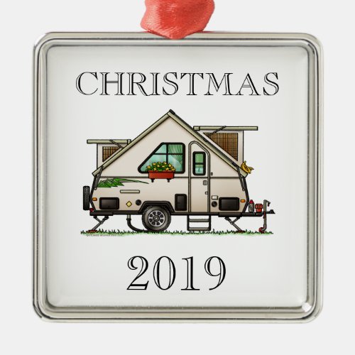 Aliner Pop Up RV happy camper art Metal Ornament