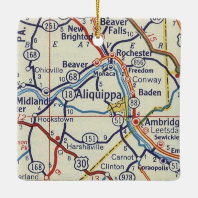Aliquippa PA Vintage Map Ceramic Ornament (Back)