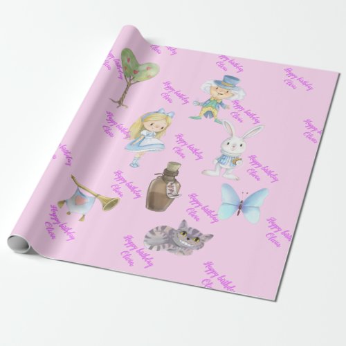 Alisa in onederland party hat wrapping paper