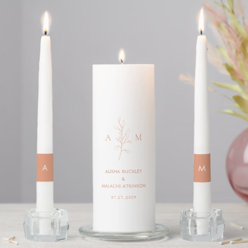 Alisha Apricot Botanical Elegant Wedding Unity Candle Set