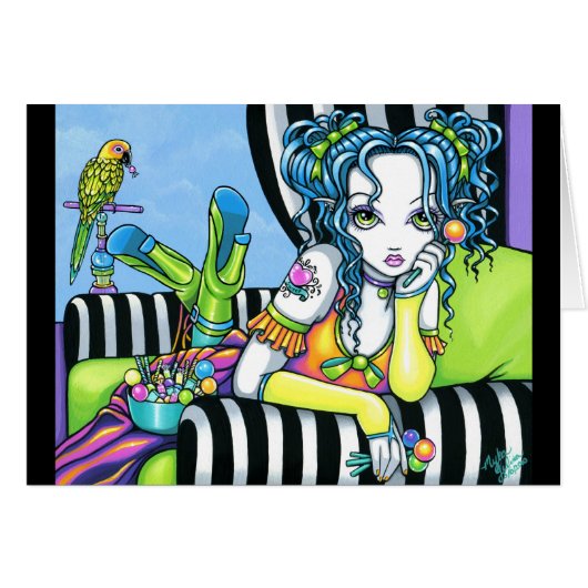 "Alisha" Candy Rainbow Parrot Fae Art Card (Front Horizontal)