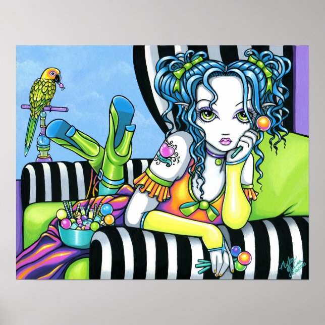 "Alisha" Candy Rainbow Parrot Fae Art Poster (Front)