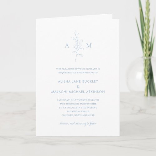 Alisha Dusty Blue Botanical Elegant Wedding Invitation