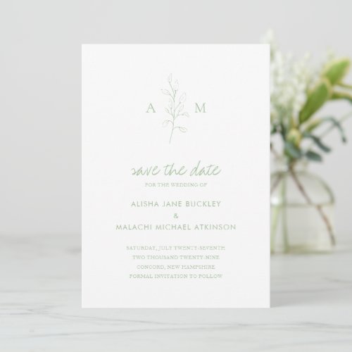 Alisha Sage Green Botanical Elegant Wedding Save The Date