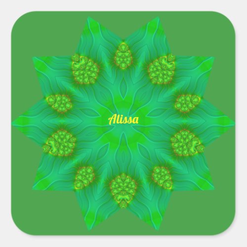 ALISSA WOW Decagram  10 Pointed Star  Green   Square Sticker
