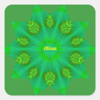 ~ALISSA WOW! Decagram ~ 10 Pointed Star ~ Green ~ Square Sticker