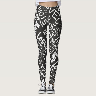 Alive Black and White Gallery Love Words Art Leggings