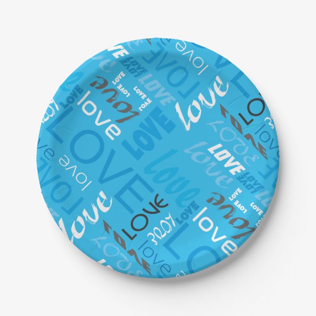 Alive Cyan Gallery Love Words Art Paper Plates (Front)