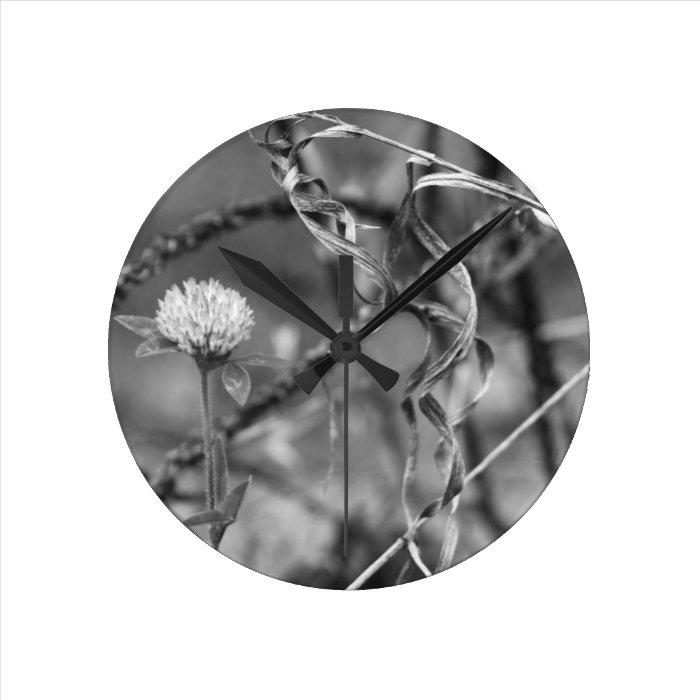 Alive Flower, Dead LEaf Black and White Round Wallclock