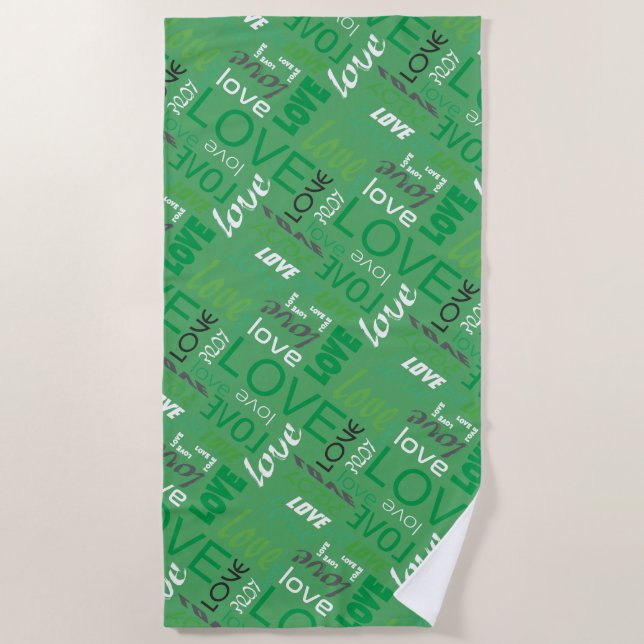 Alive Green Gallery Love Words Art Beach Towel (Front)