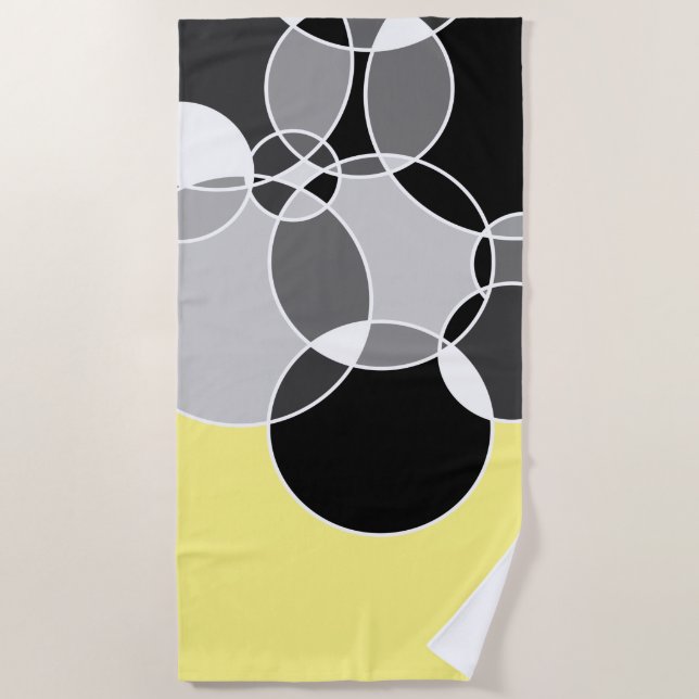 Alive Grey Geometric Overlapped Circles Beach Towel (Front)
