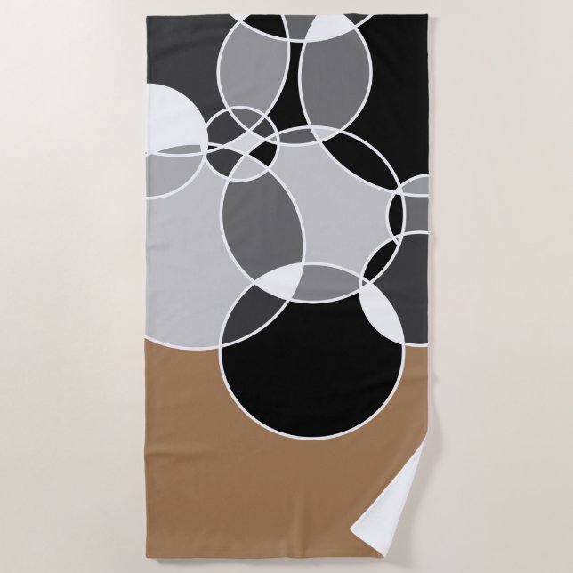 Alive Grey Geometric Overlapped Circles Beach Towel (Front)