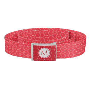 Alizarin crimson Geometric Pattern and Monogram Belt