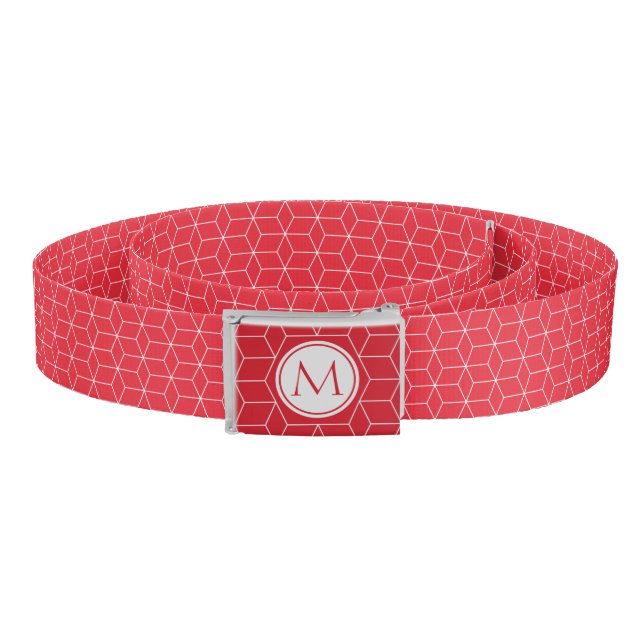 Alizarin crimson Geometric Pattern and Monogram Belt (Coil)