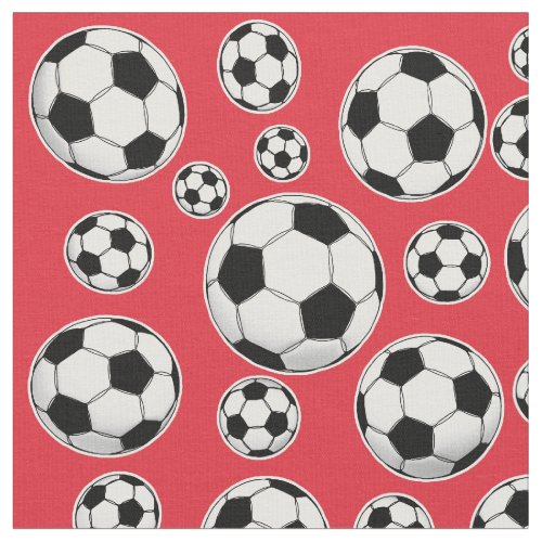 Alizarin Crimson Soccer Ball Pattern Fabric