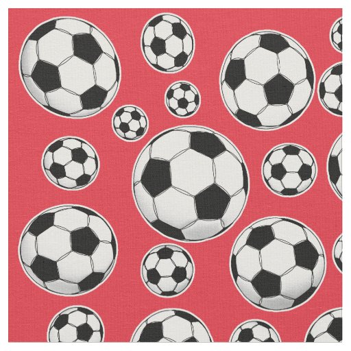 Alizarin Crimson Soccer Ball Pattern Fabric