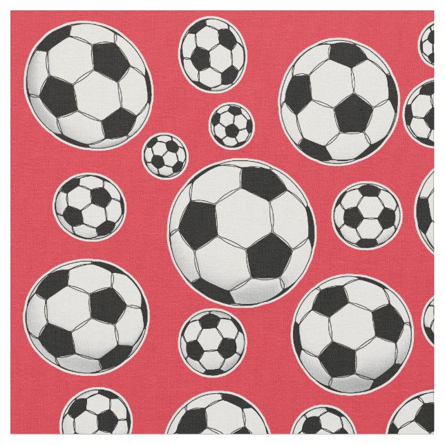 Alizarin Crimson Soccer Ball Pattern Fabric (Close Up)