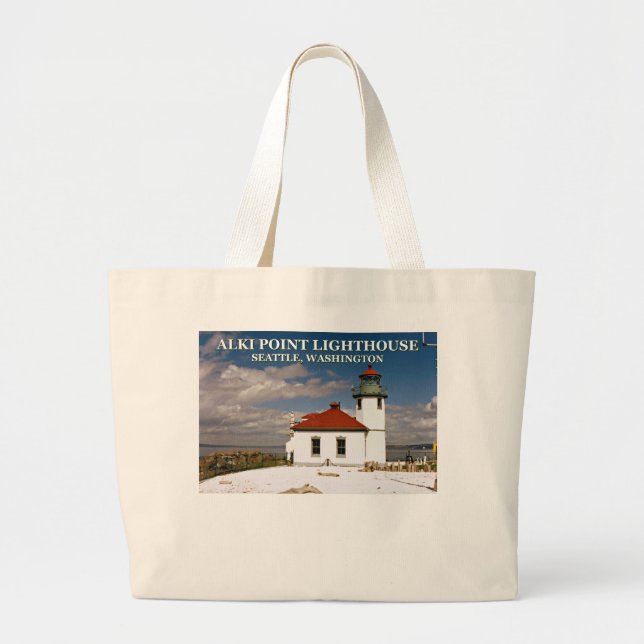 Alki Point Lighthouse, Seattle Washington Large Tote Bag (Front)