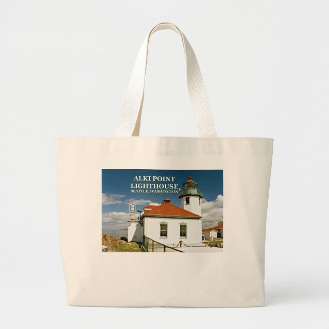 Alki Point Lighthouse, Seattle Washington Large Tote Bag (Front)