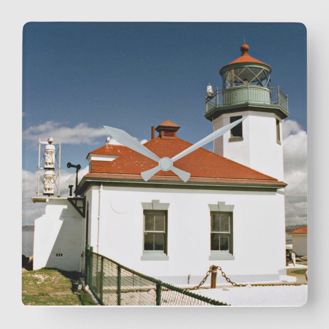 Alki Point Lighthouse, Seattle Washington Square Wall Clock (Front)