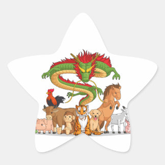 All 12 Chinese Zodiac Animals Together Star Sticker