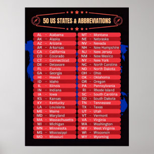 ★ All 50 States in Alphabetical Order U.S State Poster