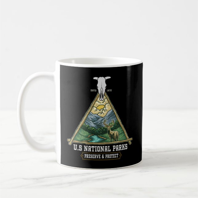 All 63 Us National Parks Adventure Map Back Print Coffee Mug (Left)