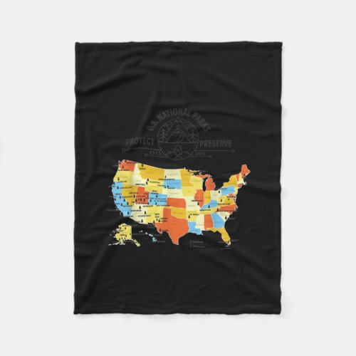 All 63 US National Parks Map _ US National Park Fleece Blanket