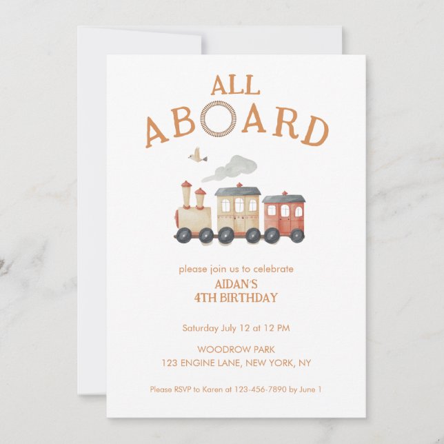  All Aboard Any Age Train Birthday  Invitation (Front)