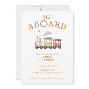 All Aboard Any Age Train Birthday  Invitation
