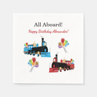 All Aboard Blue and Red Train Birthday Napkins