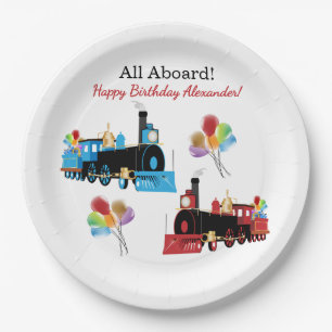 All Aboard Blue and Red Train Birthday Paper Plates