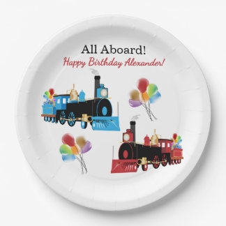 All Aboard Blue and Red Train Birthday Paper Plates