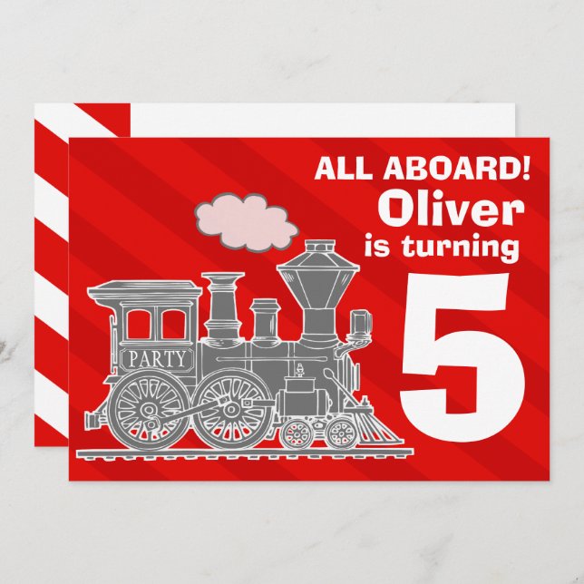 All aboard boys train birthday party invite (Front/Back)