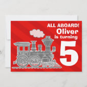 All aboard boys train birthday party invite (Front)