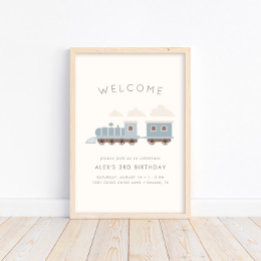 All Aboard! Boys Train Birthday Welcome Poster